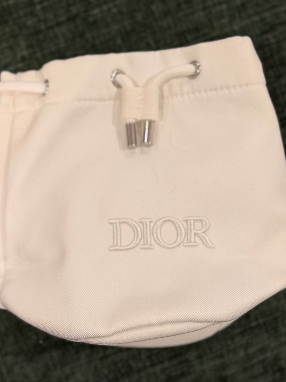 Dior Cream Drawstring Logo Pouch